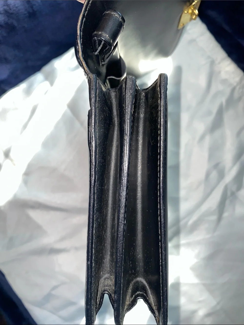 Bally Vintage Black Leather Clutch with Gold Lock and hidden strap